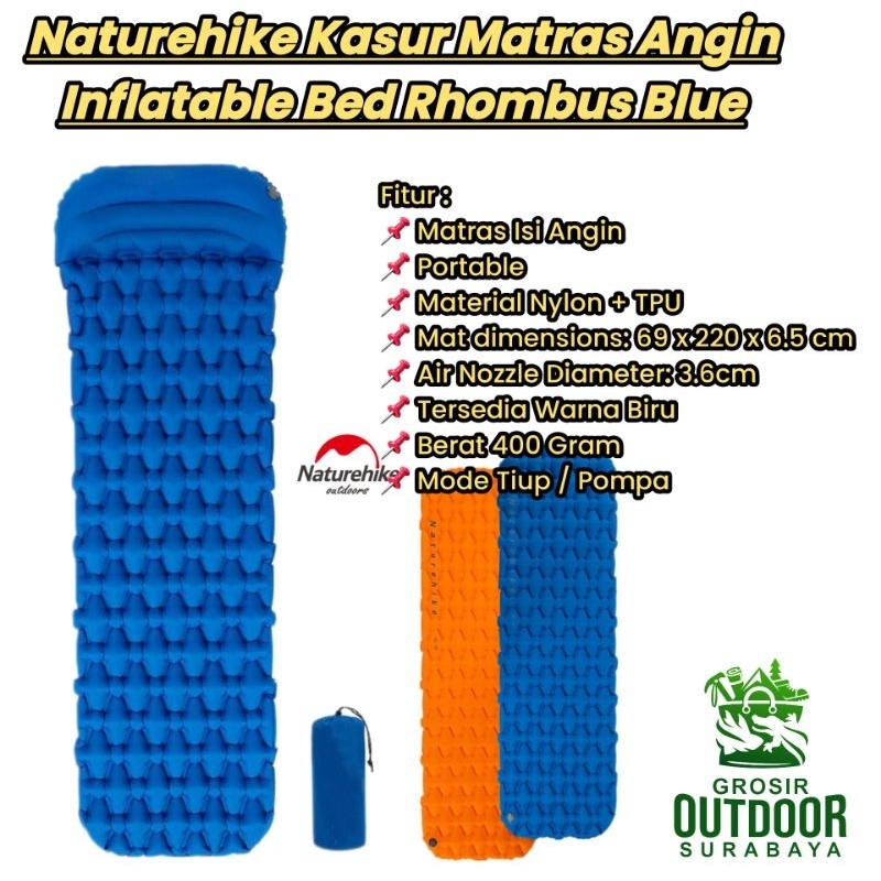 Naturehike Kasur Matras Angin Inflatable Bed Rhombus Blue Kasur Angin