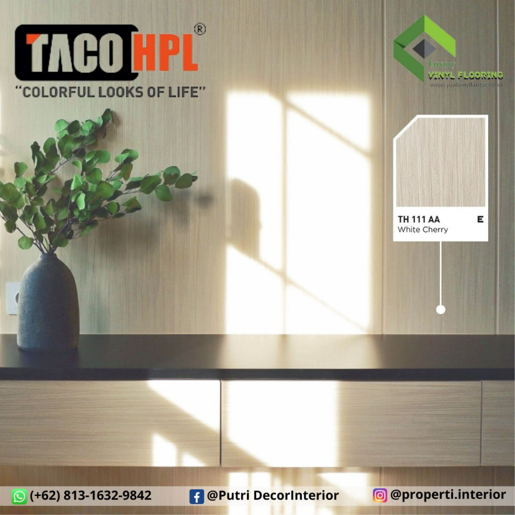 HPL Taco type TH111AA - White Cherry uk. 1,22m x 2,44m tebal 0,7mm