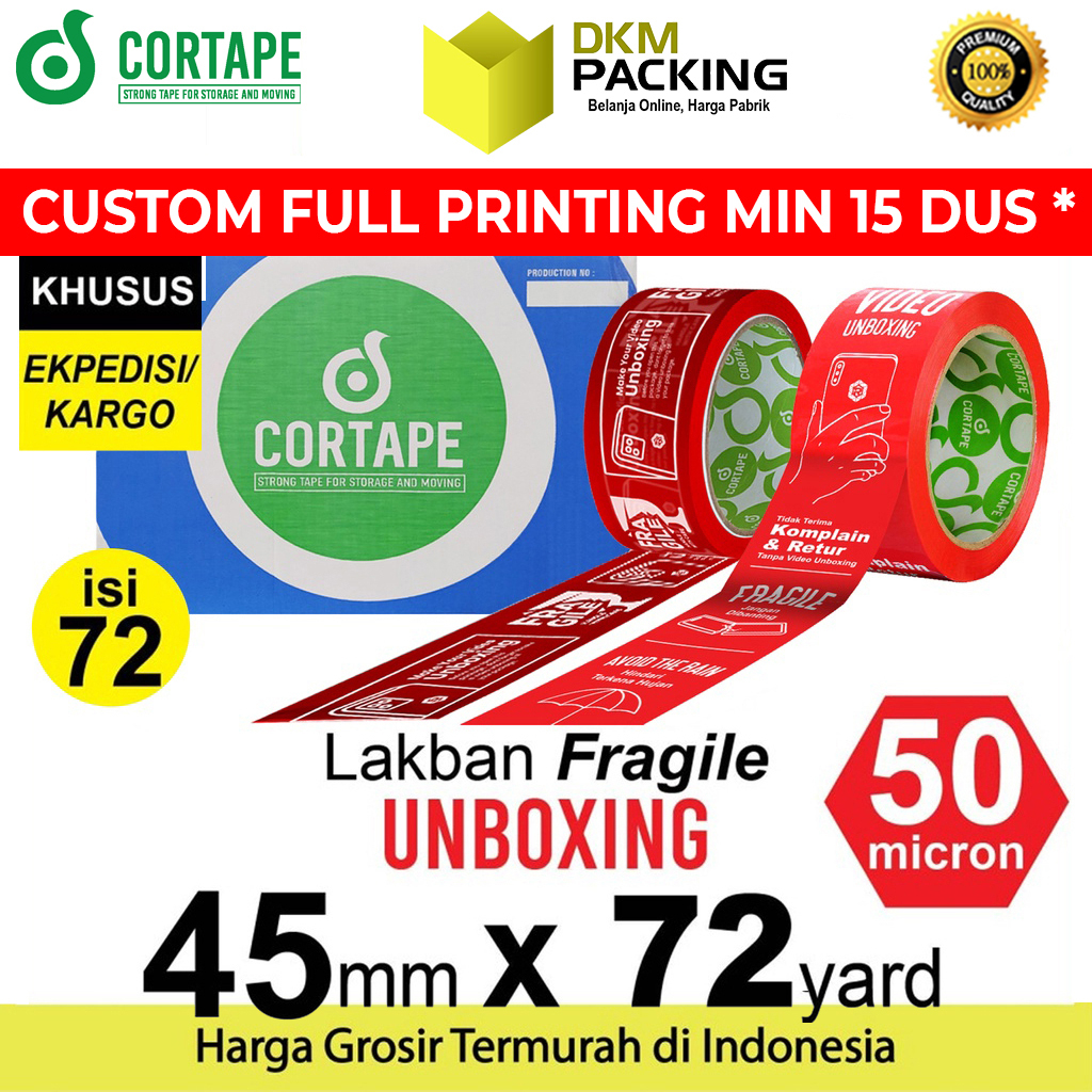 

Lakban FRAGILE UNBOXING 45mm x 72yard JANGAN DIBANTING HANDLE WITH CARE UNBOXING KARGO / DUS