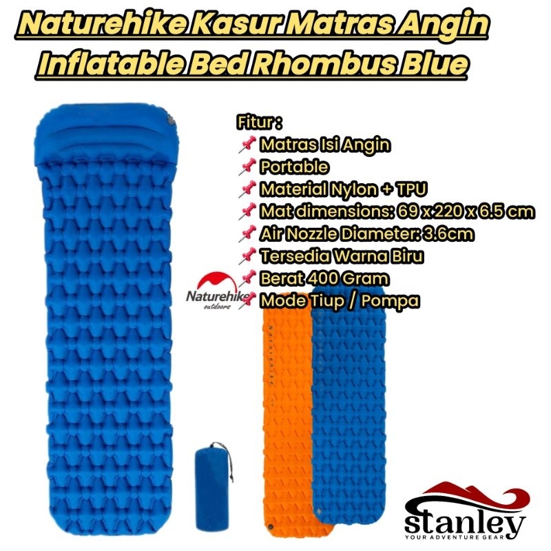 Naturehike Kasur Matras Angin Inflatable Bed Rhombus Blue Kasur Angin