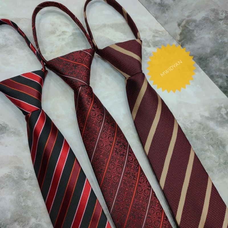 Dasi merah maroon dasi instan Zipper pria dasi kantor pria