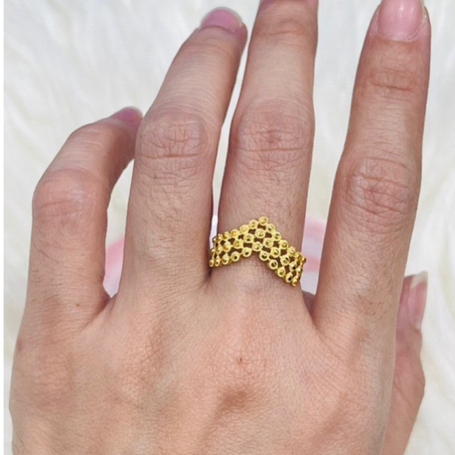 Cincin aurel susun tiga simple elegant uk 15 emas asli kadar 700 16K