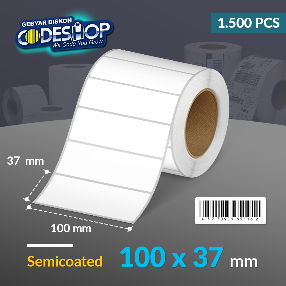 

Codeshop Label Semicoated 100 x 37 mm 1 Line Stiker Printer Barcode Core Besar 3 Inch Isi 1500 Pcs