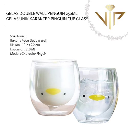 VIP GELAS DOUBLE WALL PENGUIN 250ML GELAS UNIK KARAKTER PINGUIN CUP GLASS