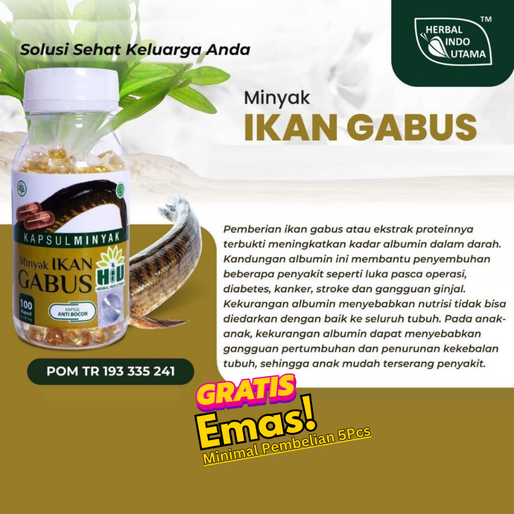 HIU Kapsul Minyak Ikan Gabus Kutuk Herbal Kekebalan Tubuh Pertumbuhan Anak Albumin