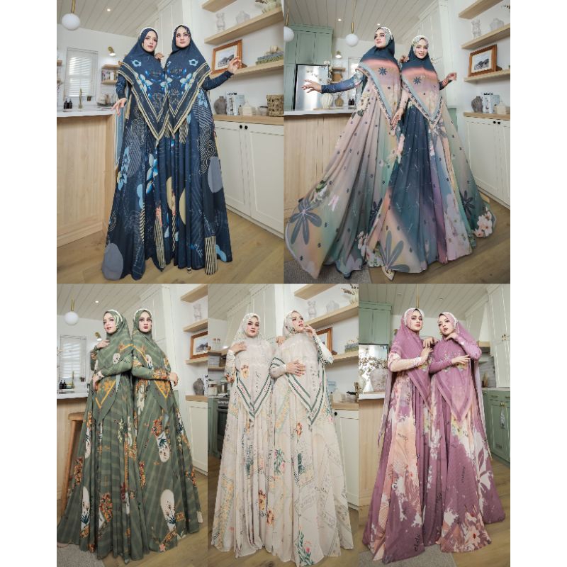 Keysaza Series By Eldeena Syari Original Gamis Syar'i Ceruty Babydoll Printing Mix Jersey Print Set 