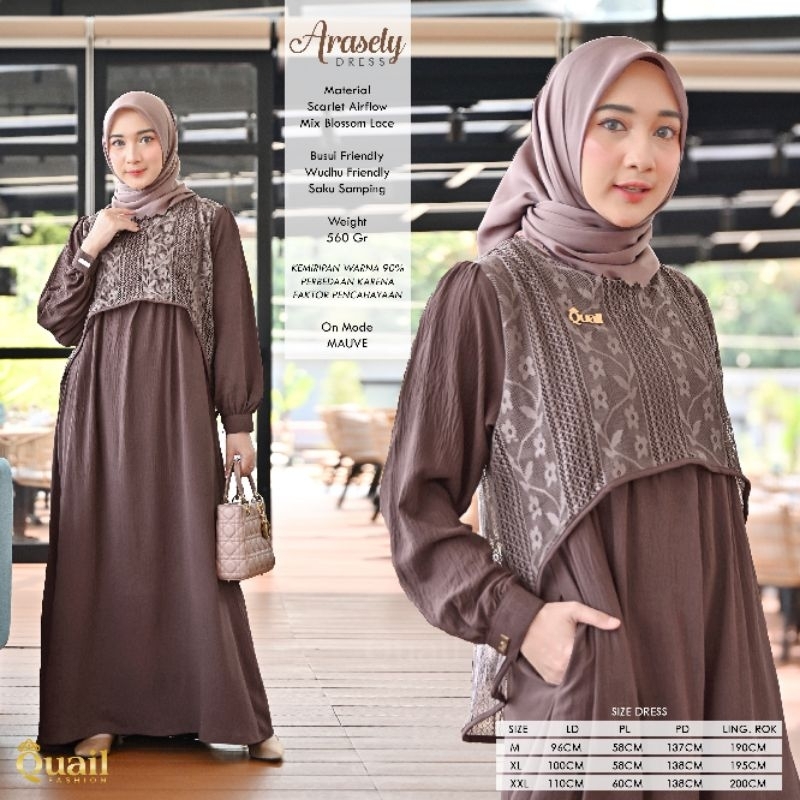 Dress Muslim Wanita Premium Airflow ARASELY Original Quail Hijab