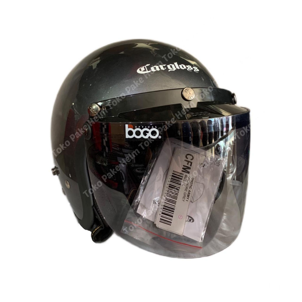 Helm cargloss original cf retro grey glossy kaca datar