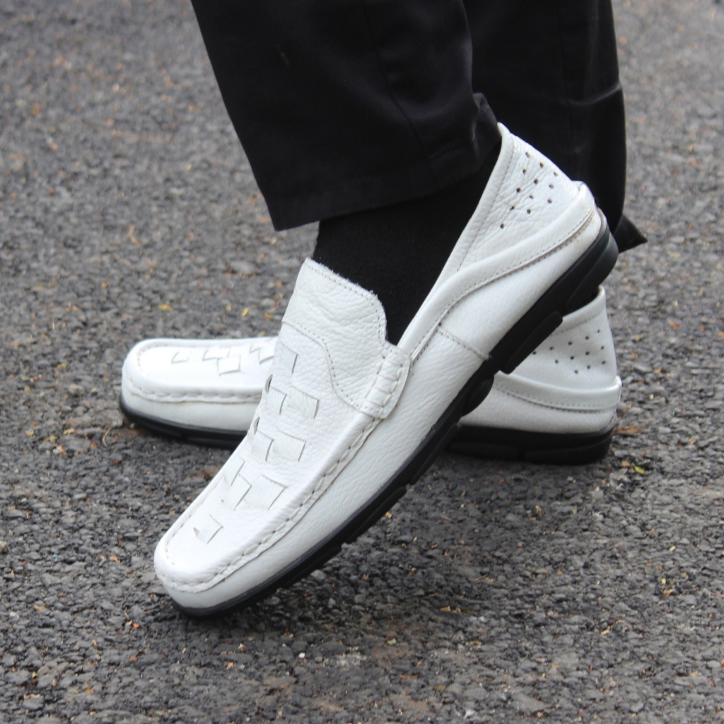 Sepatu pansus Putih Pria kasual Kerja Cowok Kantor Loafers Laki OXFORD BLACK wingtip moccasin