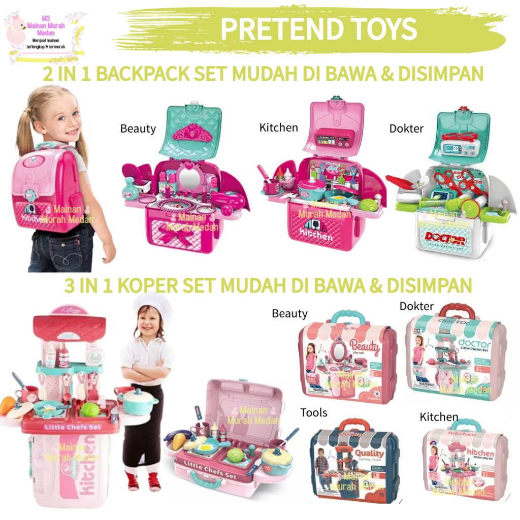 Mainan Murah Medan - Mainan Koper Salon Kecantikan 3in1 - Beauty Set Koper / Mainan Make Up / Mainan