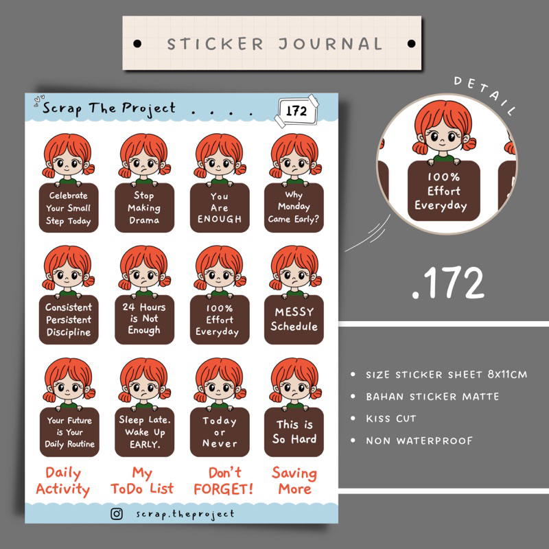 

STICKER PLANNER JOURNAL / GIRL QUOTES STICKER MATTE / STP - 172