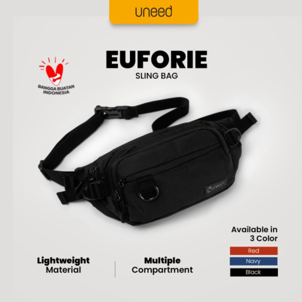 Dijual Uneed Tas Selempang Waist Bag Euforie Sling Bag - UNB225 - Black Murah