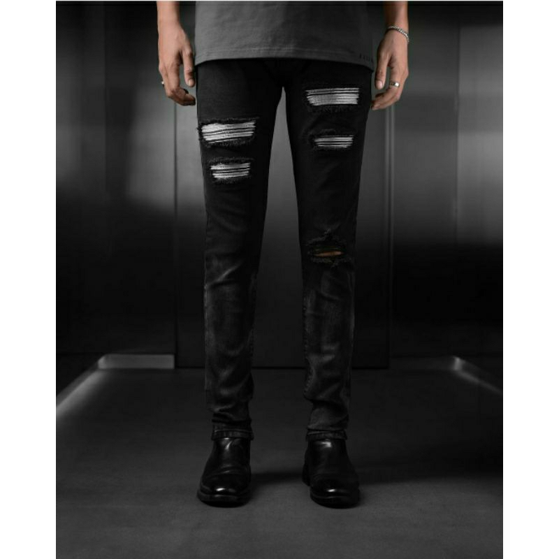 [100% ORIGINAL] RUCAS SEASON 13 - CAVIAR PLATINUM LEATHER SILVER / 12 - CAVIAR BLACK JEANS DENIM / L
