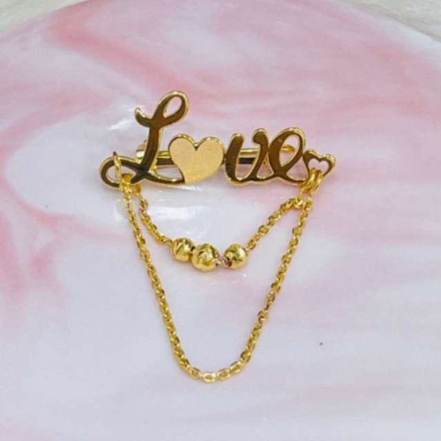Bros pin LOVE simple elegant emas asli kadar 875