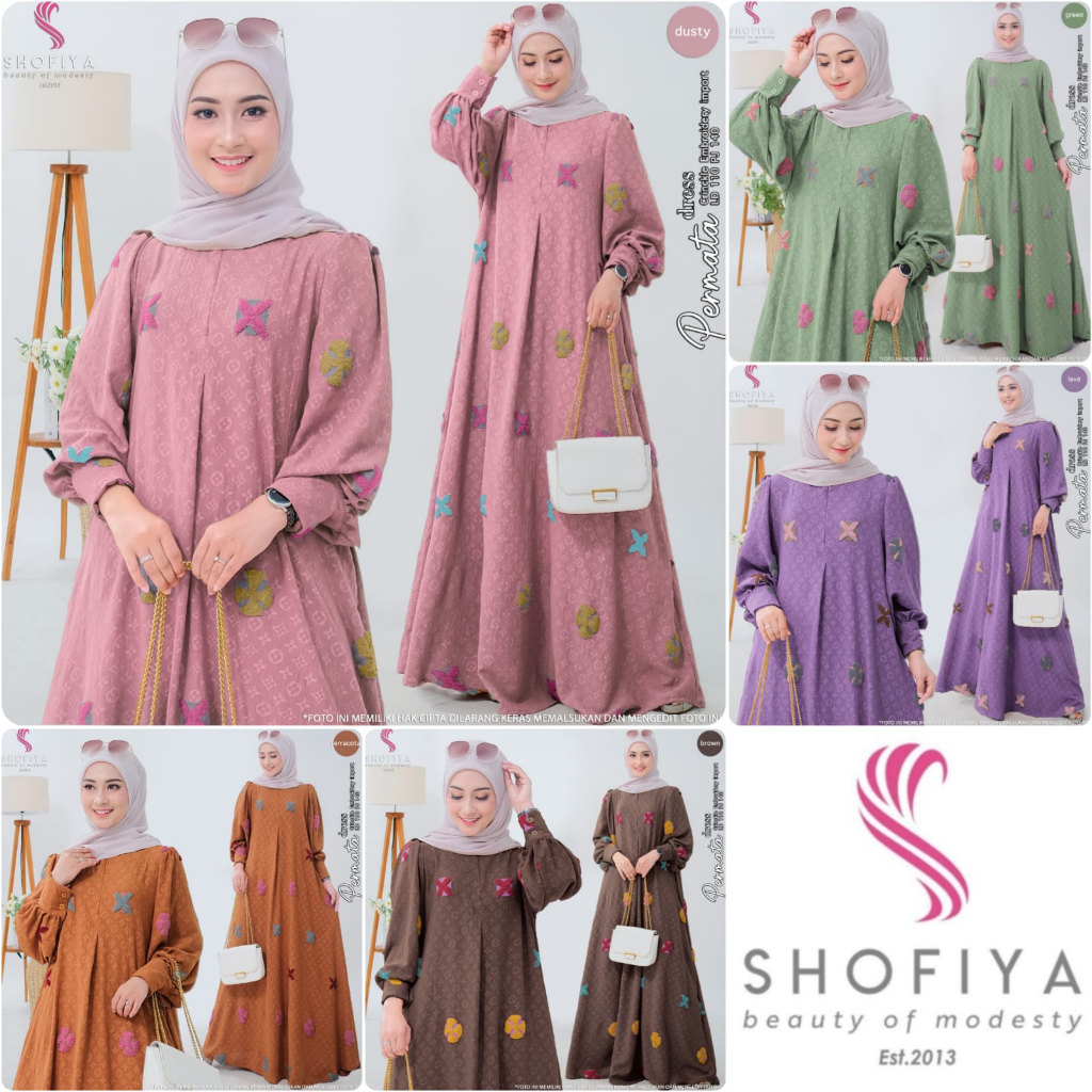 PERMATA DRESS CRINKLE EMBROIDERY IMPORT ORIGINAL BY SHOFIYA GAMIS JUMBO BUSUI MAXY DRESS ZIPPER DEPA