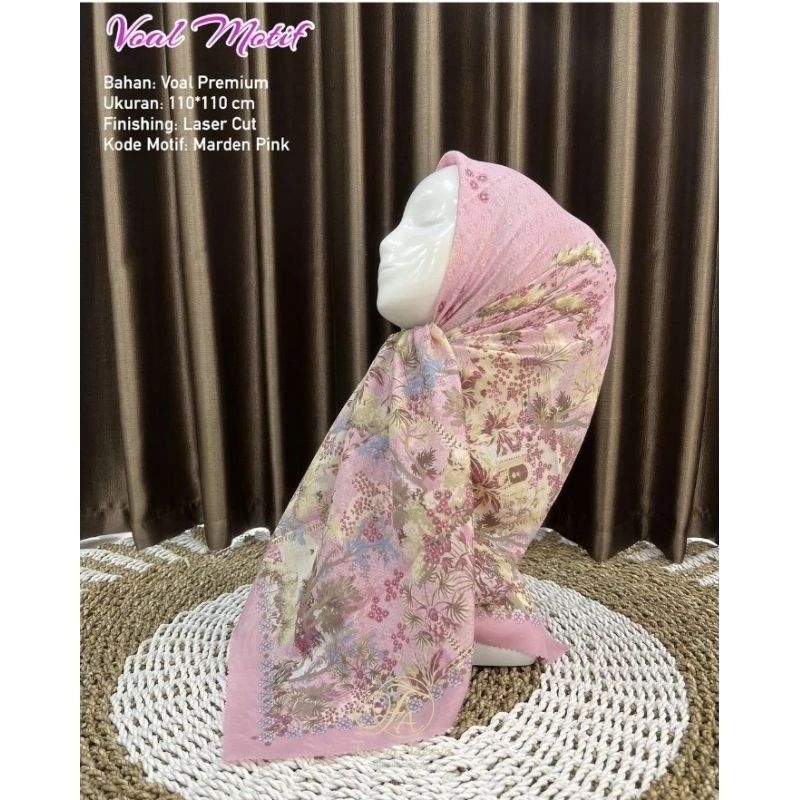 HIJAB SEGIEMPAT VOAL MOTIF MARDEN PINK