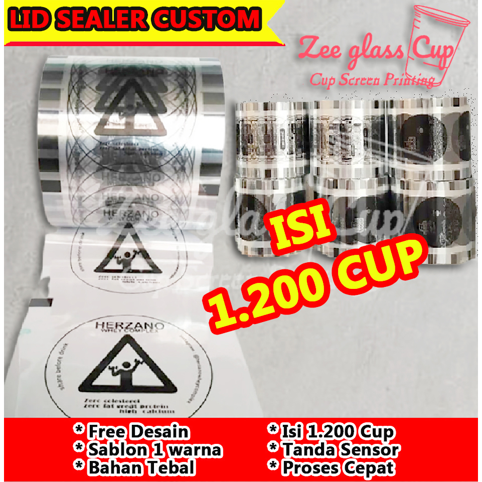 SABLON LID SEALER CUP CUSTOM FREE DESAIN PLASTIK LID ISI 1200 CUP TUTUP 1 WARNA TEBAL KOPI MINUMAN