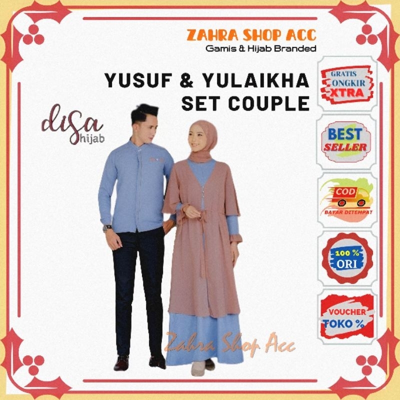 Couple Set Yusuf Zulaikha By Disa Hijab Gamis dan Koko Bahan Syakila Branded Premium Original