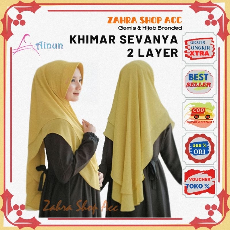 Khimar Sevanya By Ainun Hijab Syari 2 layer Branded Premium Original Bahan Ceruty All Size Jumbo
