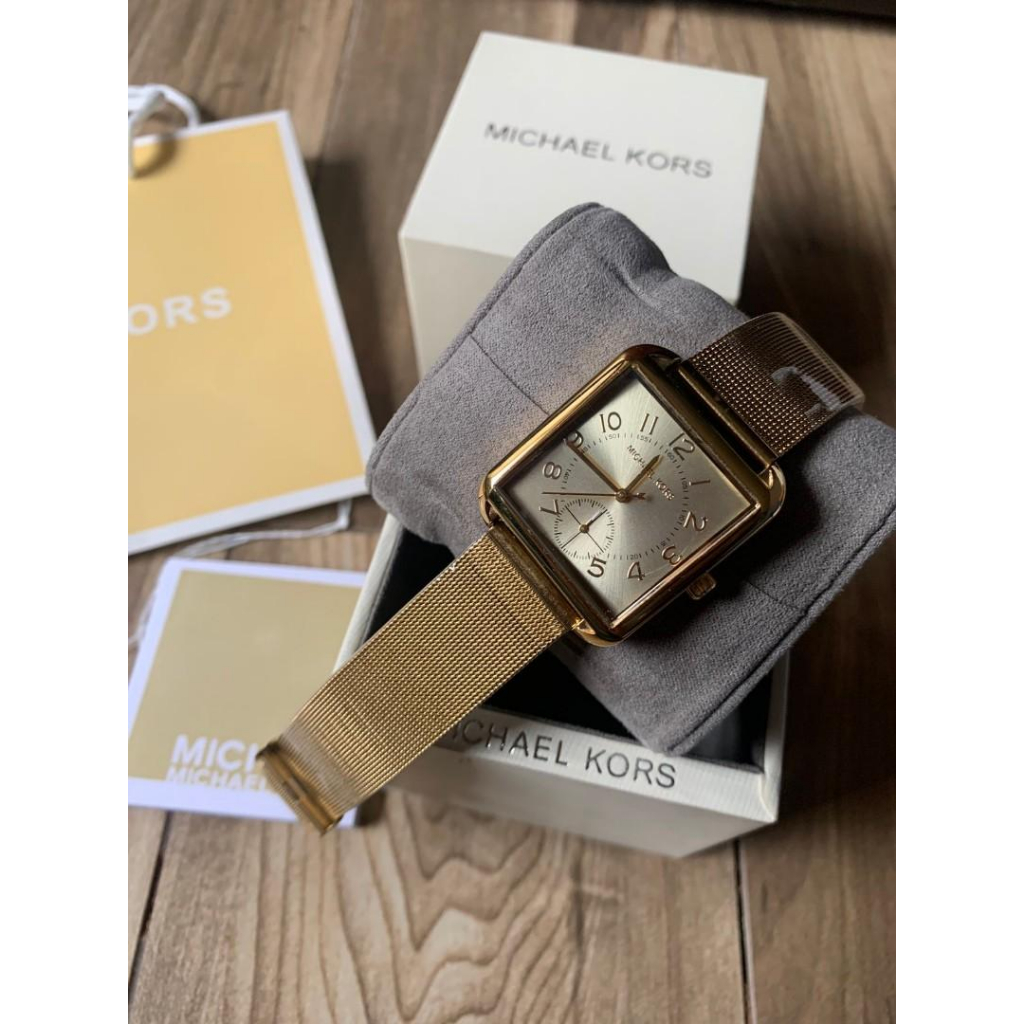JAM TANGAN WANITA MK 3663 KOTAK RANTAI PASIR GOLD ORI MEWAH FASHION CAKEP