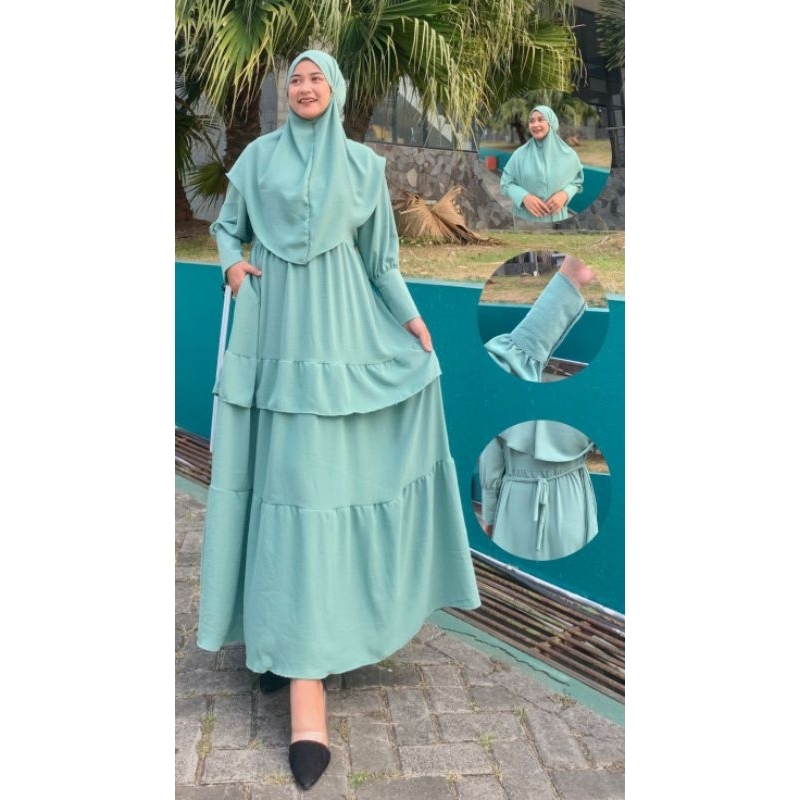 Gamis set crinkle Haida + bergo