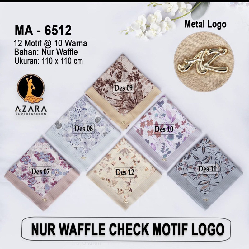 HIJAB VOAL NUR CHECK WAFFLE MOTIF LOGO LC AZARA ( ISI 10 PCS )
