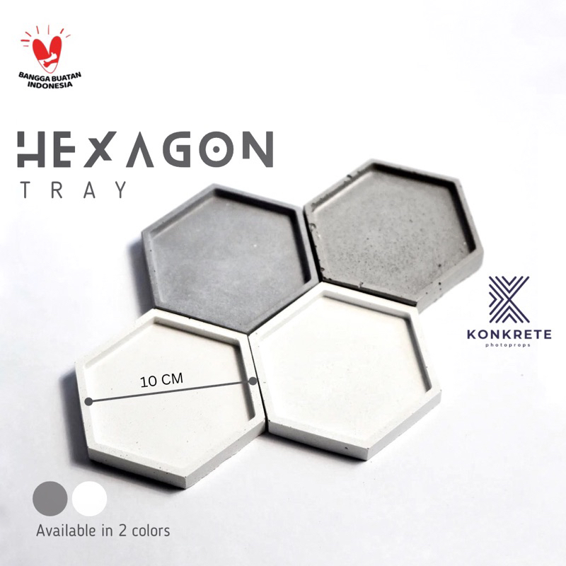 Hexagon Tray - Konkrete Photoprops - Tatakan Semen Hexagon Segi Enam - Tatakan Pot Semen 10 cm - Coa