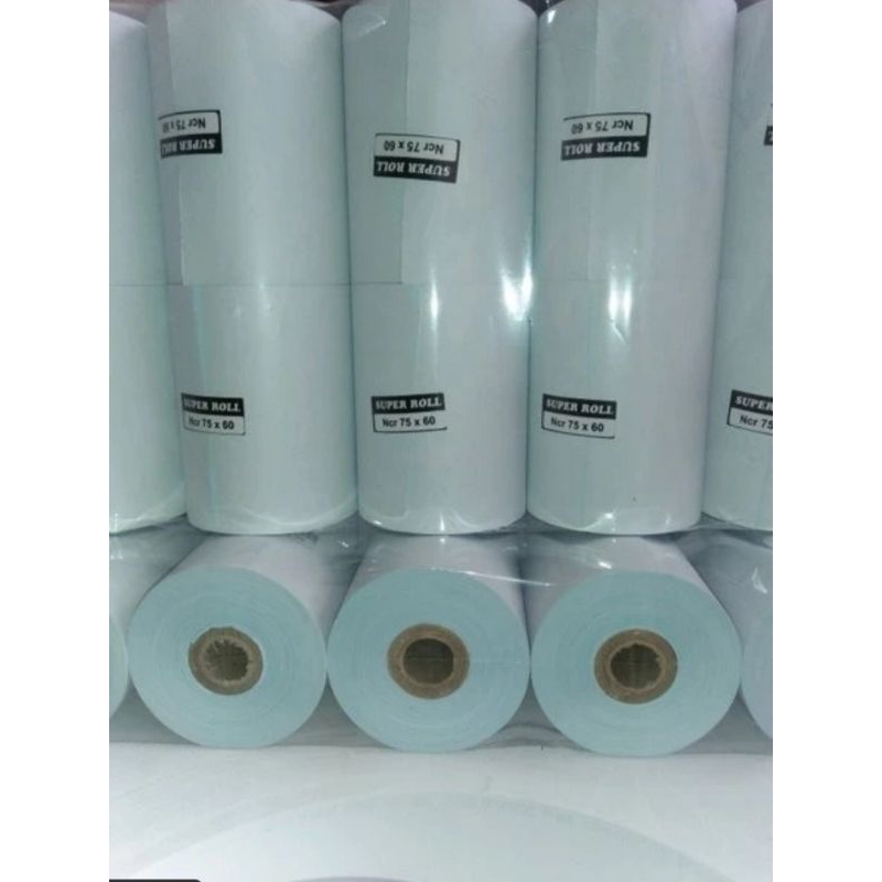 

bib Kertas kasir 2ply putih biru ukuran 75x60mm paket 10 Roll