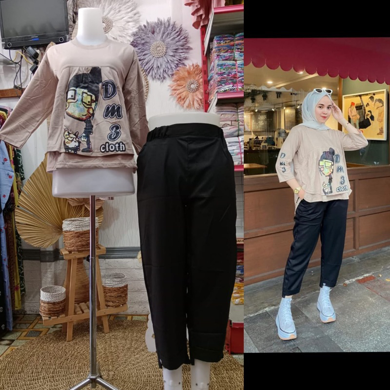oneset DM3/setelan wanita/oneset kaos