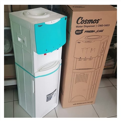 DISPENSER BERDIRI COSMOS CWD 5603 GALON ATAS PANAS DINGIN K-STYLE PLUS RAK PIRING / GELAS 3 KRAN