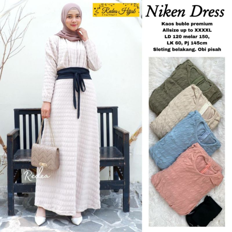 Gamis Wanita Muslimah Niken Jumbo Maxy Dress Bahan Kaos Bubble Allsize LD120 Melar 150 by Redea