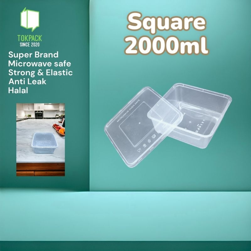 Thinwall 2000 ml Square Kotak Makan Plastik  Thinwall Kotak 2000ml