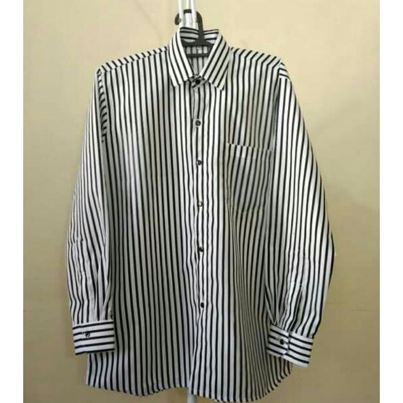 Baju Hem/Kemeja Pria Garis-garis Hitam Putih