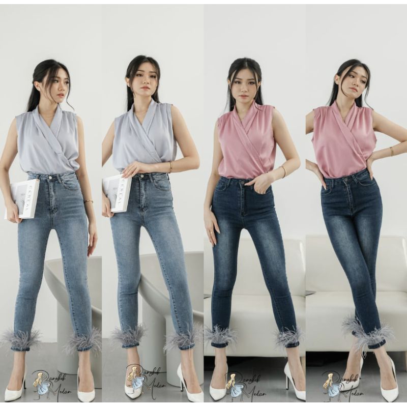 Celana HW Denim Skinny BU8018 & BU8019 Wanita Korean Style Jeans Cewek Kekinian Casual Chic Premium 