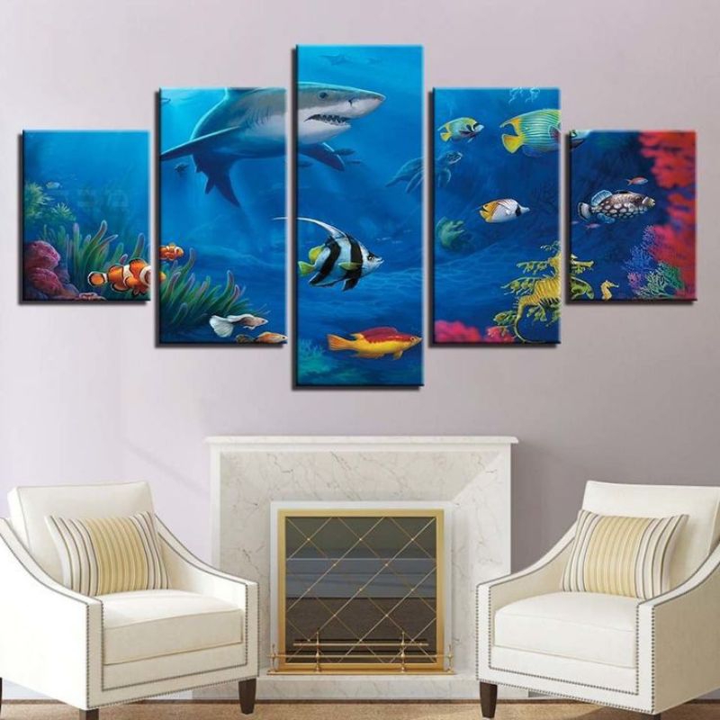 Hiasan dinding aesthetic poster ikan laut dan kolam koi minimalis walldecor dekorasi pajangan ruang 