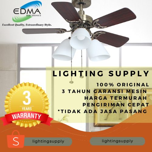 MT Edma 30 Inch & 42 Inch Prima Kipas Angin Gantung Plafon dengan 3 Speed Pull Chain Terdapat Lampu 