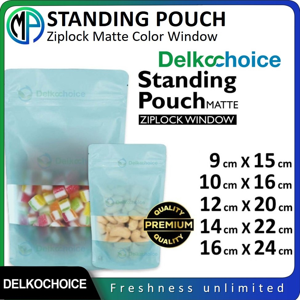 Kemasan Standing Pouch Matte Doff BIRU Window Ziplock Plastik Klip Makanan Harga Ecer Termurah