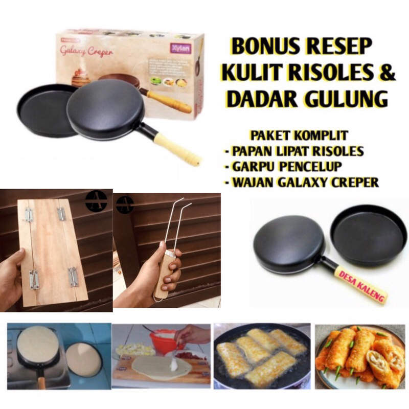 paket hemat alat pembuat risol wajan teplon kulit risol dan papan lipat garpu pencelup