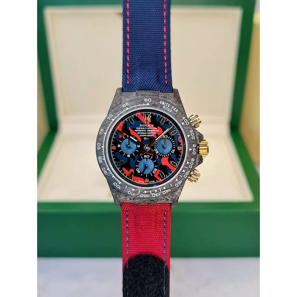 jam elegan rolex diw military red carbon daytona original king clone 1:1 include