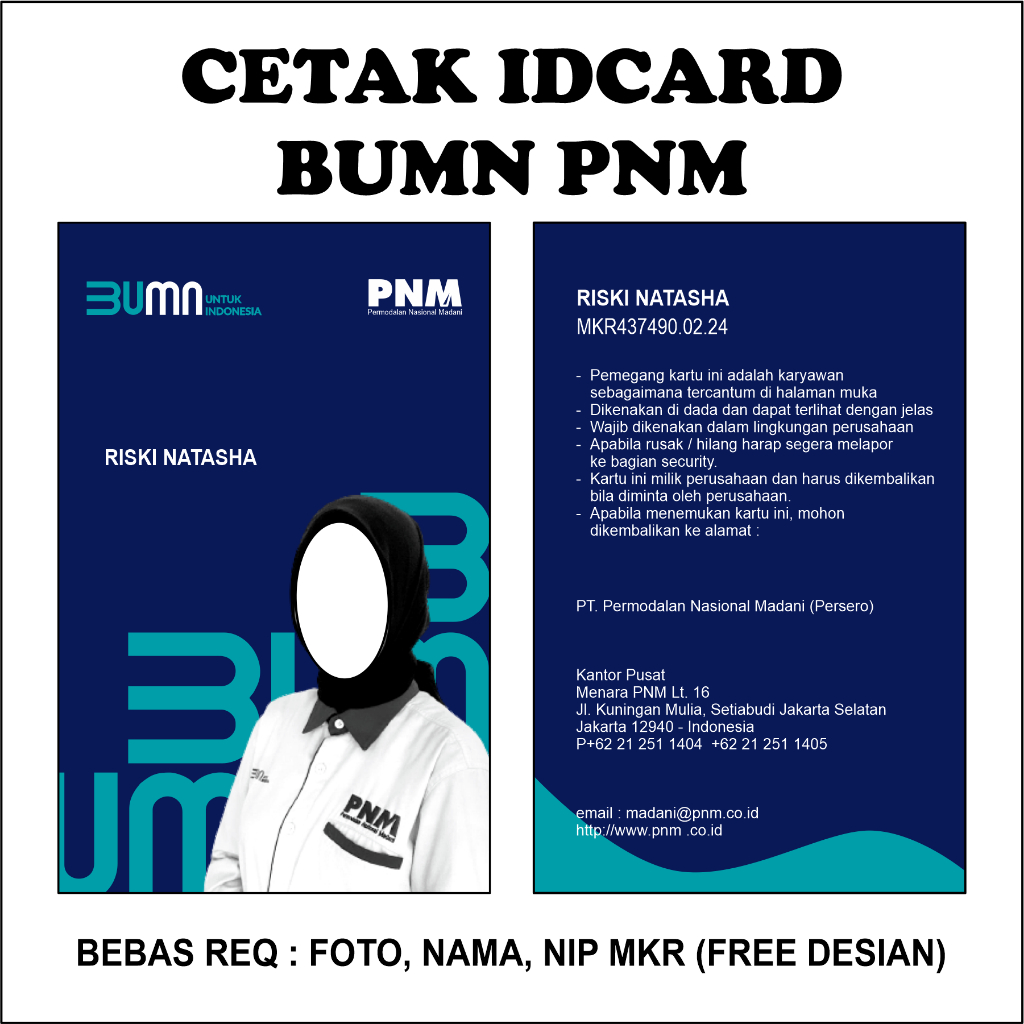 CUSTOM ID CARD BUMN bumn pnm mekaar mandiri bri bca pln idcard satuan Lanyard tali gantungan bumn ak