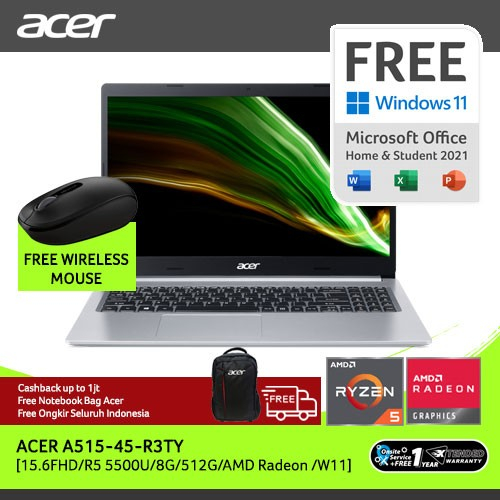 ACER ASPIRE 5 RYZEN 5000 A515-45-R3TY [15.6"FHD IPS/AMD RYZEN5-5500U/8GB/SSD 512GB/WINDOWS 11+OHS/SI