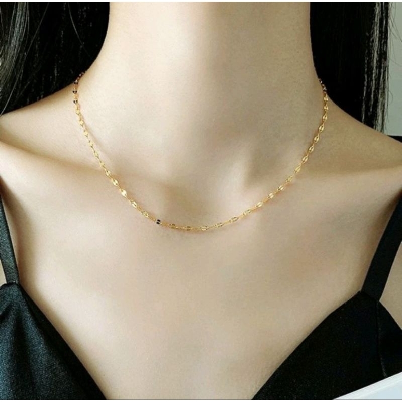 Kalung Titanium Emas 18K Model Pecah Kopi Fashion Pria Wanita Korea