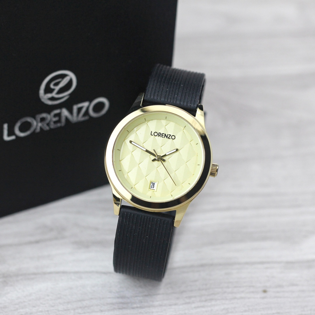 Jam tangan Lorenzo 1034L tanggal aktif tali karet analog original wanita