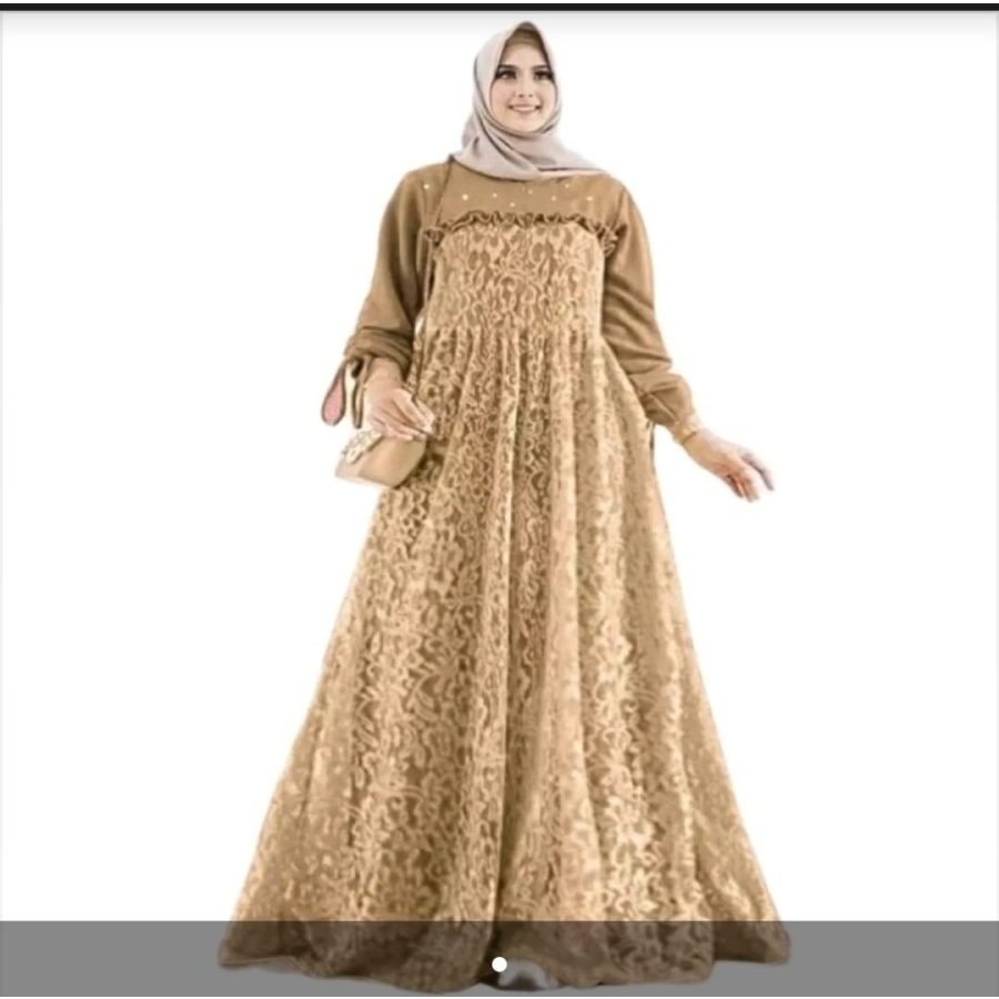 V216 Maxy Brukat Lapis Furing Ukuran Jumbo Size XL-XXL Dress Gamis Muslim Wanita Anggun Cantik Trend
