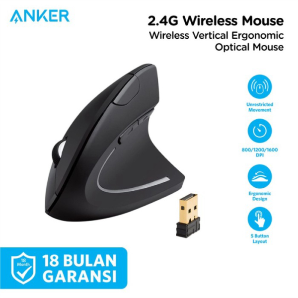 Promo Anker Wireless Mouse Optical Vertical Ergonomic 2.4G - A7852 Limited