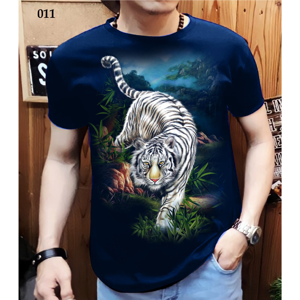 Atasan Kaos Distro Pria NAVY Motif Macan Putih MC 28 Terbaru