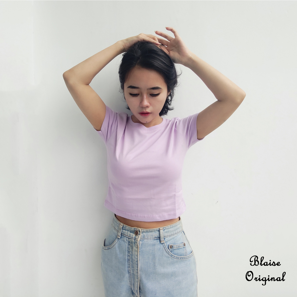 Lilac - Crop Top Korea Kaos Polos Wanita Cotton Combed 24s