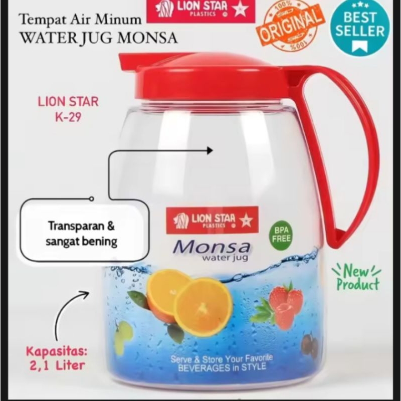 Descend Teko Biasa Monsa Lion Star 2,1 L / Tempat Air Minum Tahan Panas Dan Dingin/Ceret Plastik