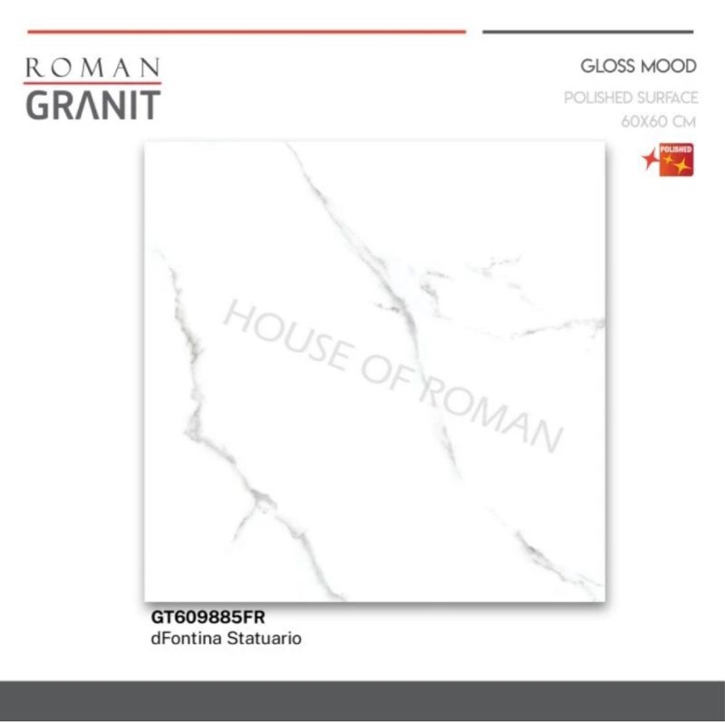 Roman Granit GT609885FR - dFontina Statuario 60x60 granit glossy granit marmer lantai marmer lantai carrara keramik glossy keramik marmer lantai rumah minimalis lantai putih marmer