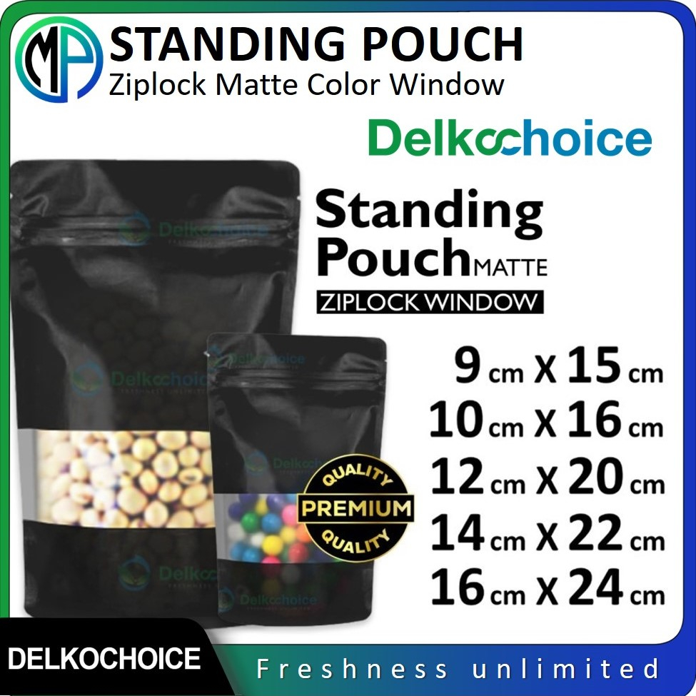 Kemasan Standing Pouch Matte Doff HITAM (BLACK) Kemasan klip Window Ziplock Plastik Klip Harga Murah